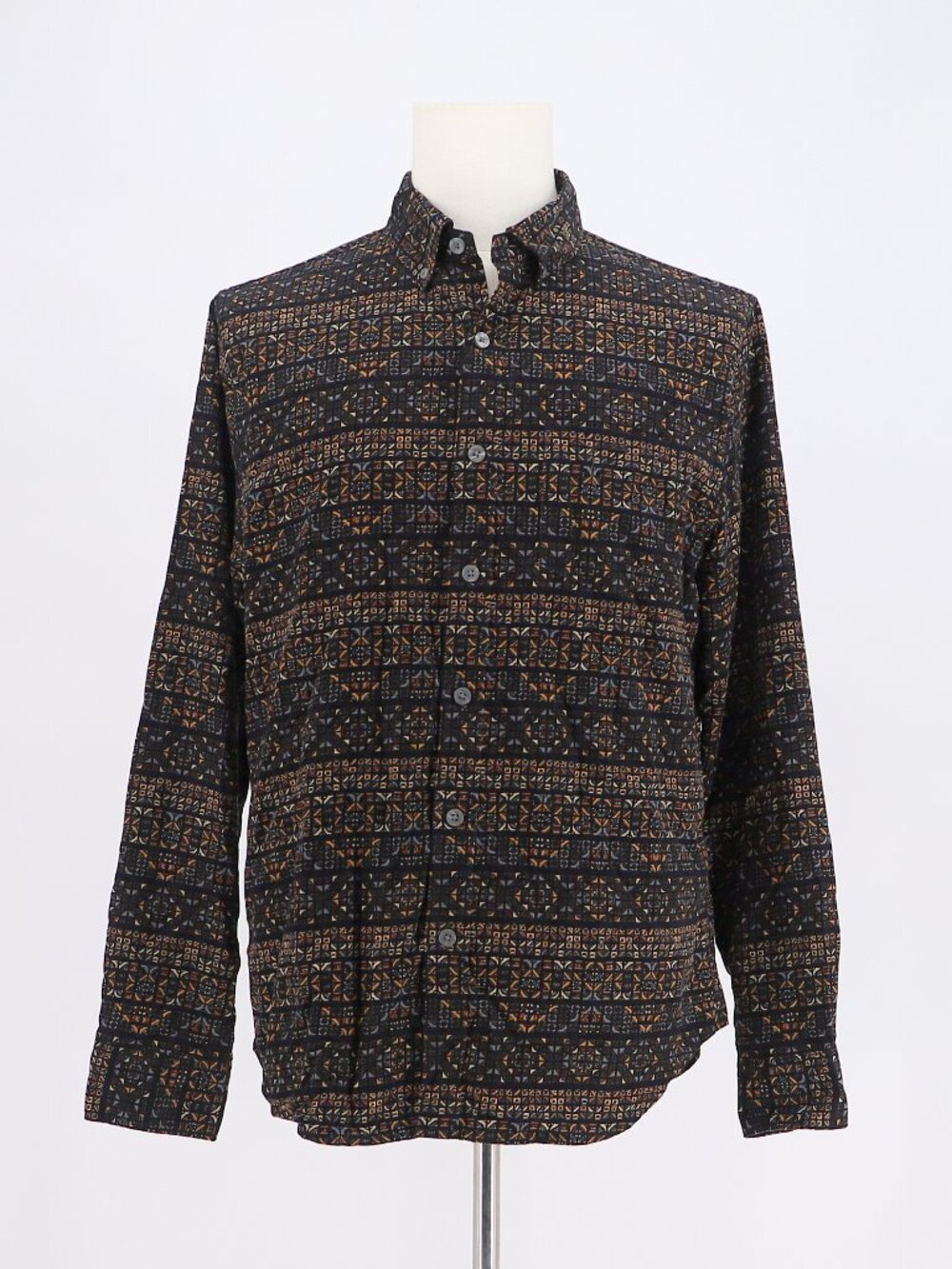 TODD SNYDER Geometric Print Corduroy Long-Sleeve Button Down Shirt Size L